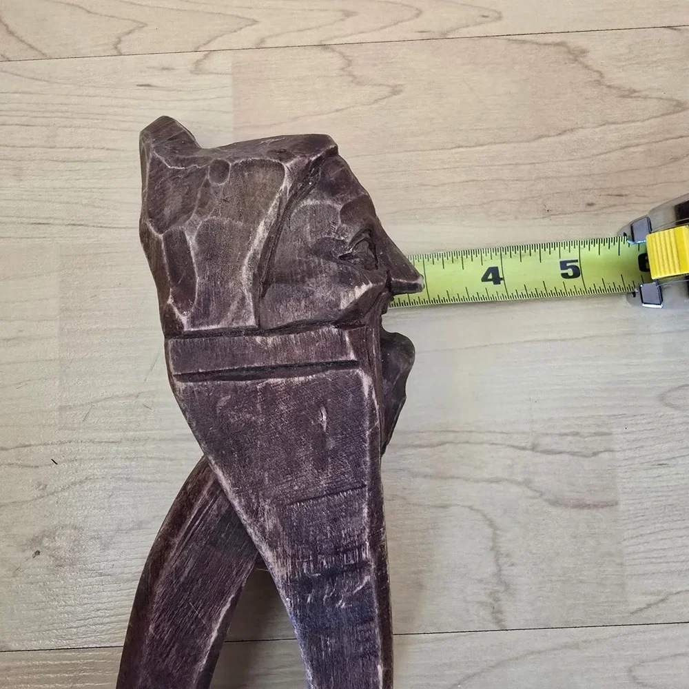 Vintage Hand Carved Wooden Nutcracker Man Face Folk Art Rustic Decor Brown